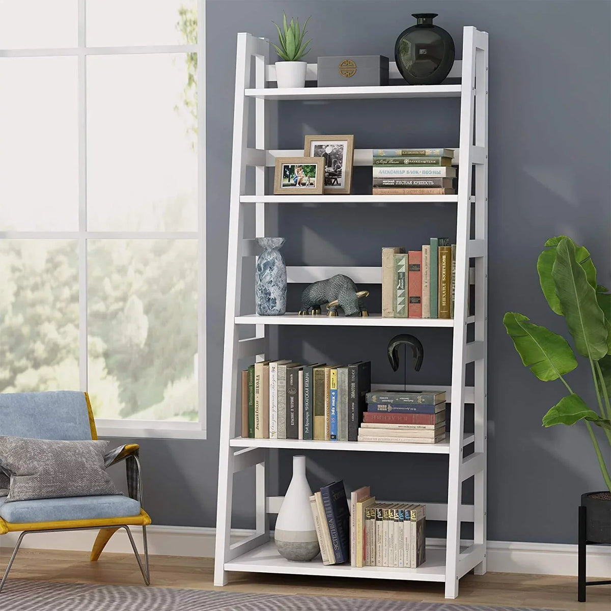 5-Tier Ladder Bookshelf Bookcase With 5 Shelves