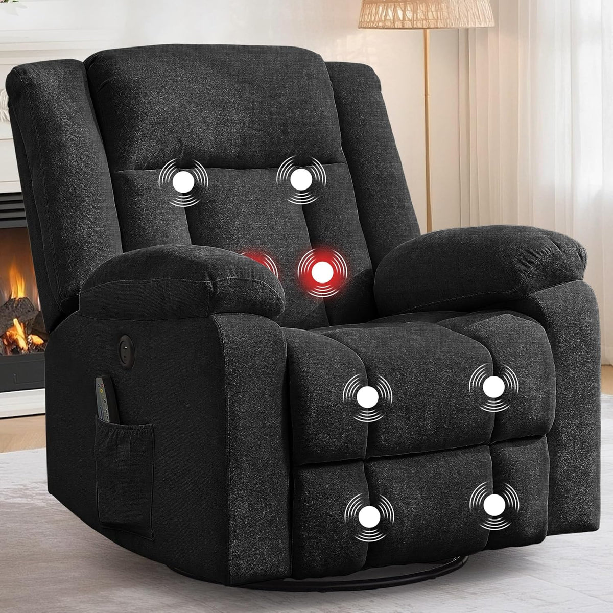 Korser Swivel Rocker Recliner Chair With Massage, Heating, USB Charging And Storage