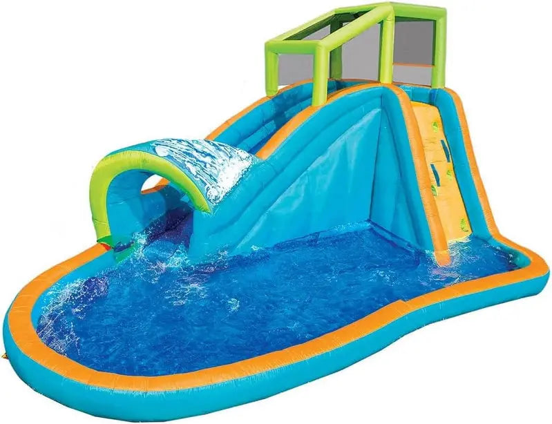 Banzai Inflatable Water Slide & Pool Combo, 14 Ft L x 8 Ft H - Sprinkler Wave And Water Wall