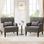 Set Of 2 Upholstered Button-Tufted Accent Chairs With Lumbar Pillows - 30 x 29 x 35 inches