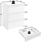 AYFDEGT 2PCS 3-Drawer White Bedside Tables - 18in L x 14in W