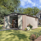 Aoxun Outdoor Storage Shed 10 x 12FT Brown - Double Hinged Door