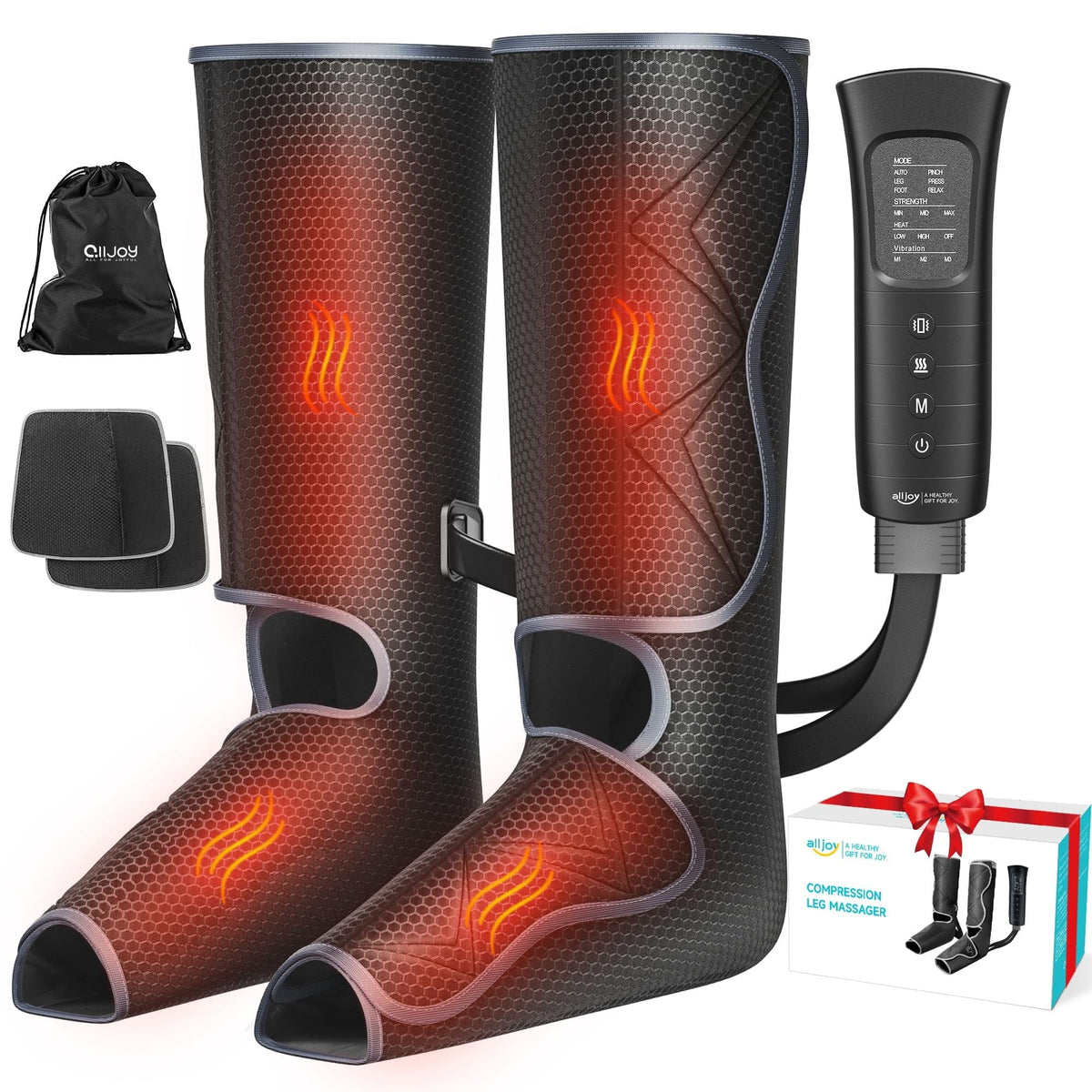 ALLJOY Leg And Foot Air Compression Massager With Heat, 6 Modes, 3 Intensities, 2 Heating Levels, 2 Extensions