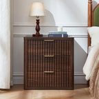 LEYAOYAO Fluted Farmhouse Nightstand Set Of 2, Walnut, 23 inch Wide, 3 Drawers With Charging Station