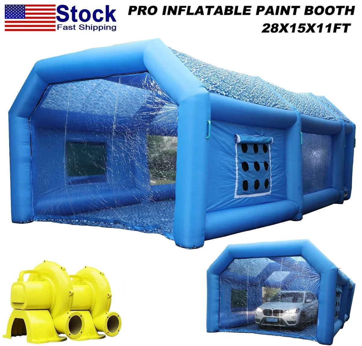 Urbanest Inflatable Spray Paint Booth 28x15x11FT With 2 Blowers - 950W And 350W