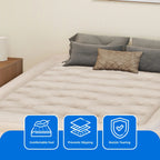 Dextrus Inflatable Queen Air Mattress With Built-In Pump, Steel Frame, Velvet Surface, Khaki