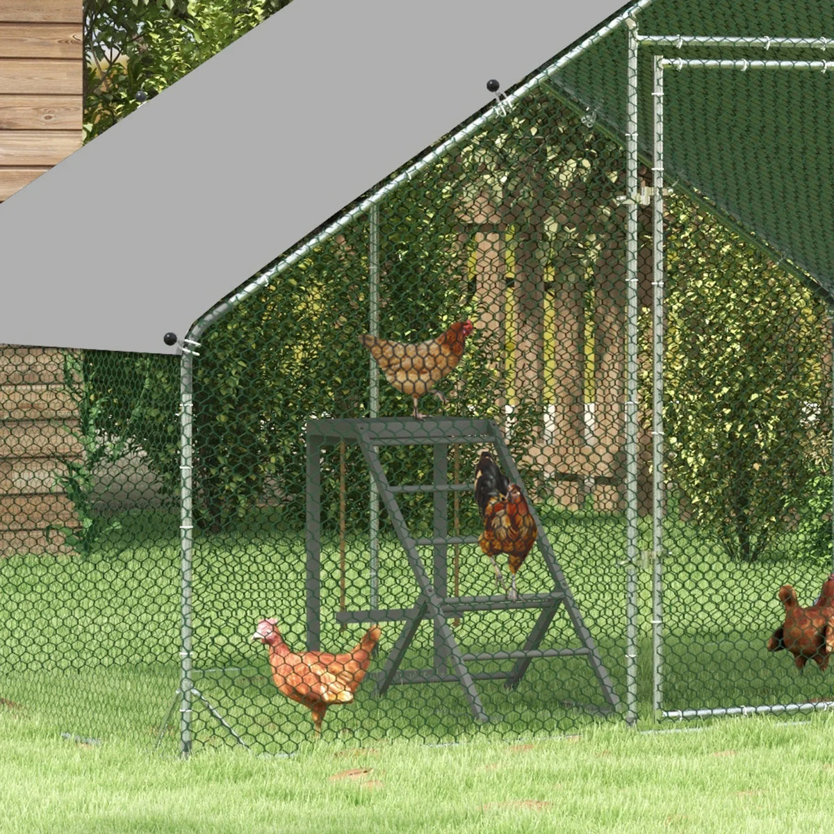 PawHut Chicken Activity Play Center With Swing, Perches And Platform, Pastel Gray - D51-350V00GY