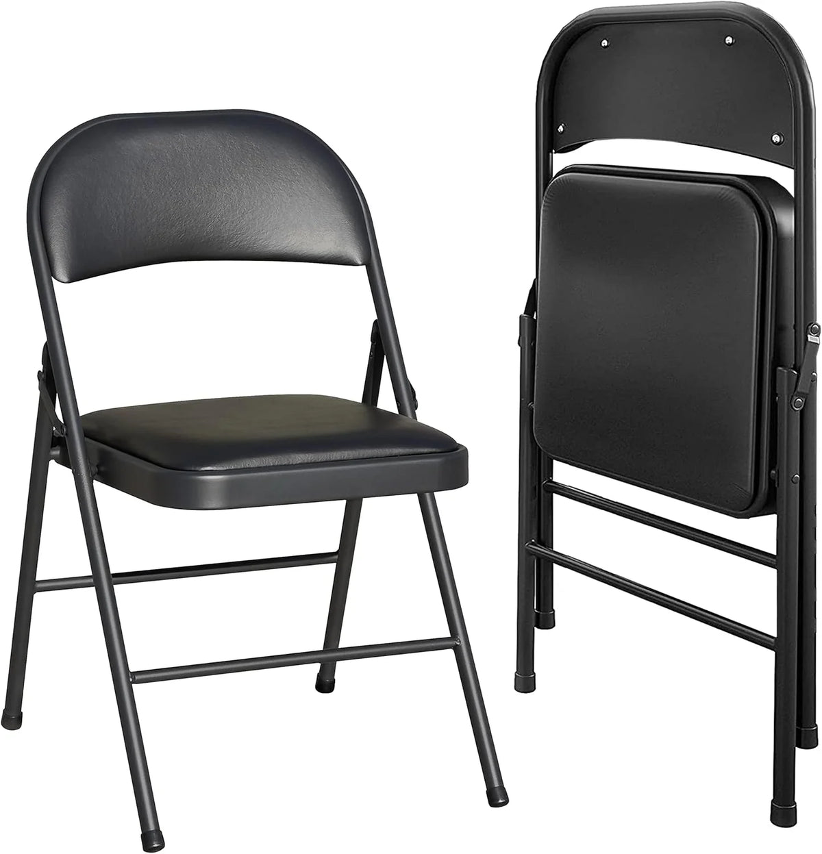 Vinyl Padded Folding Chairs 2 Pack, Black, 18.11 x 18.11 x 29.5 in