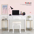 Ktaxon Vanity Table Set With 10 LED Lights, 5 Drawers, Cushioned Stool, White