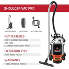 Commercial Shoulder Vac Pro Backpack Bagged Vacuum Cleaner With HEPA Media Filter, Black - C2401