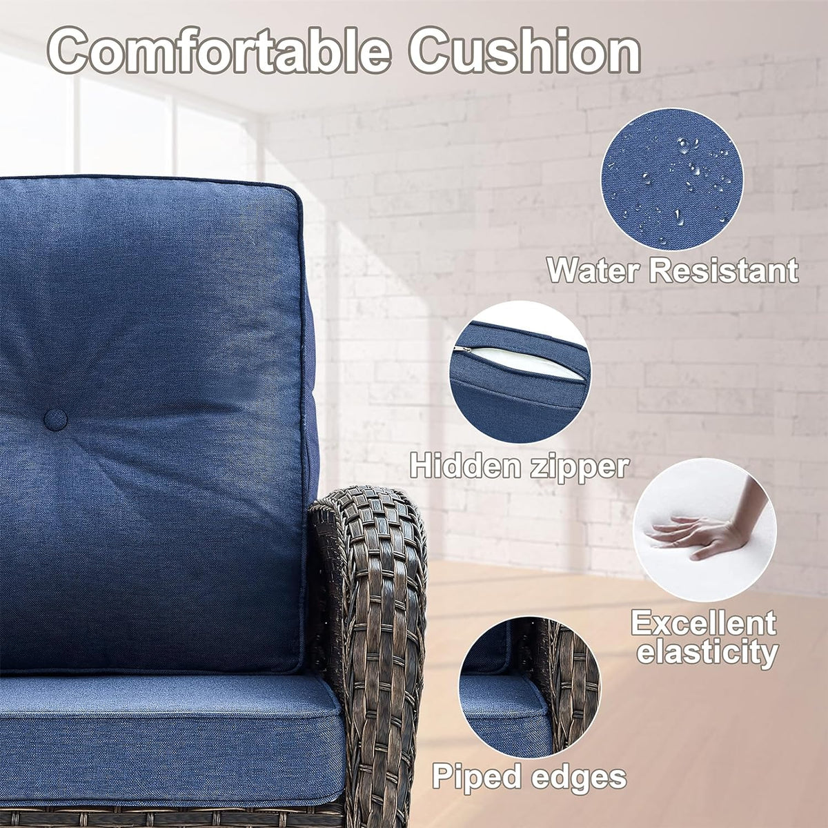 Belord 3-Piece Patio Swivel Rocking Chair Set With Side Table - Brown/Blue