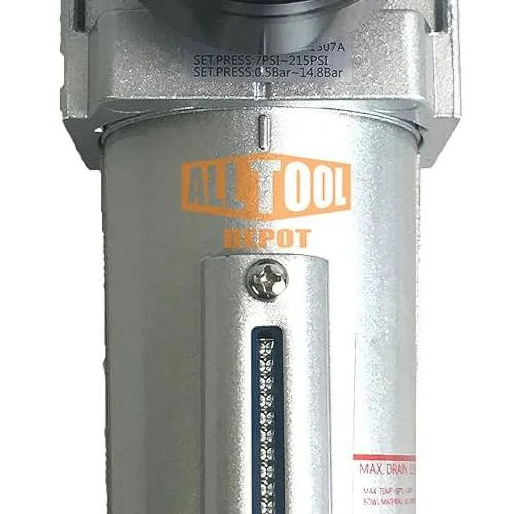 Compressed Air Inline Filter Regulator Combo, Metal Bowl, 5 Micron, 7 To 175 PSI, Auto Drain