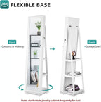 Dextrus 360 Degree Swivel Lockable Jewelry Cabinet With Full-Length Mirror And Rear Storage Shelves - White