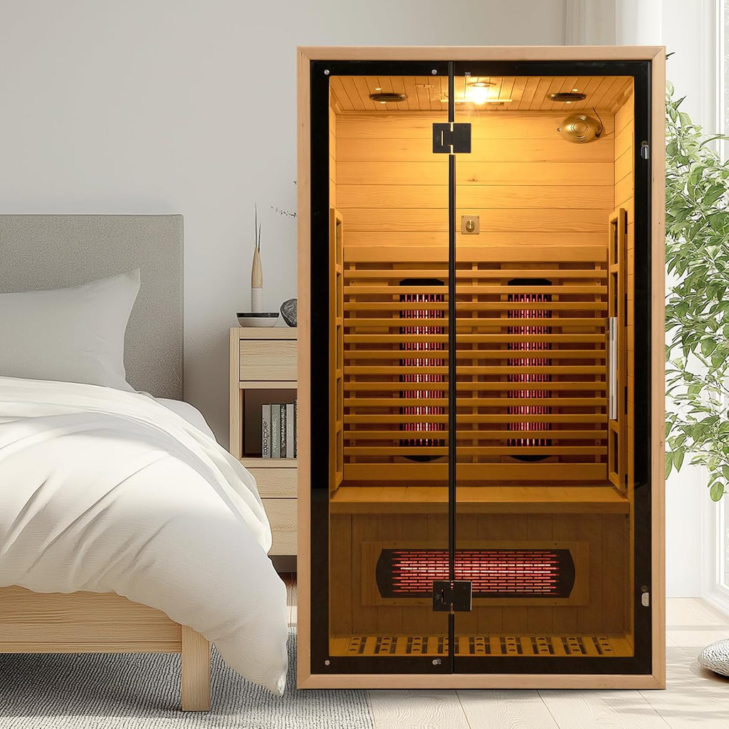 2-Person Red Light Far Infrared Indoor Sauna, 1750W/110V, Canadian Hemlock, 41.33in x 47.24in x 74.80in