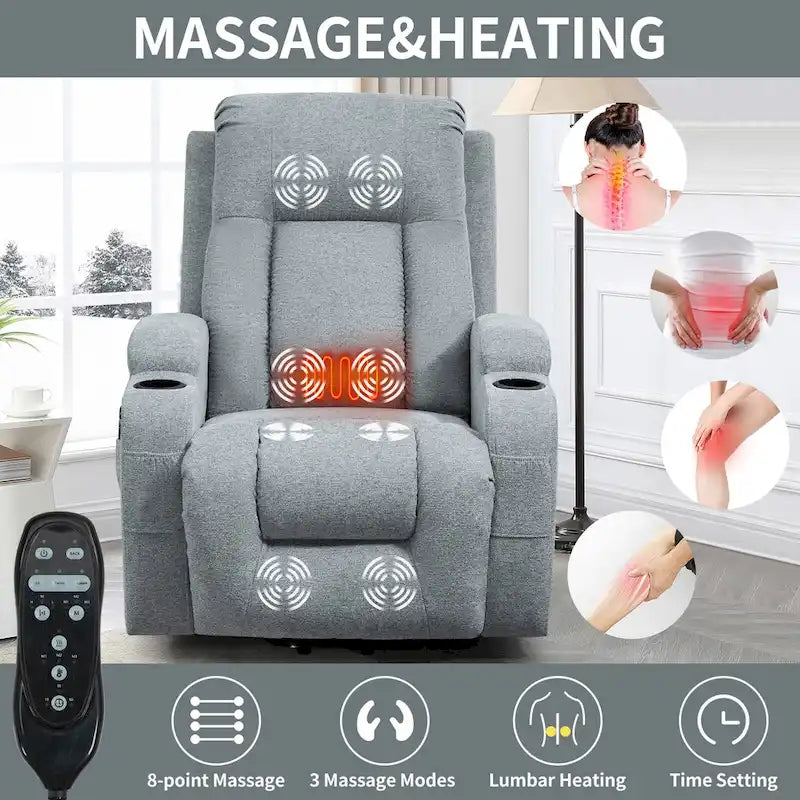 Lazy Boy Power Lift Recliner Chair With Massage, Lumbar Heating, USB Port And Cup Holders - Single Motor