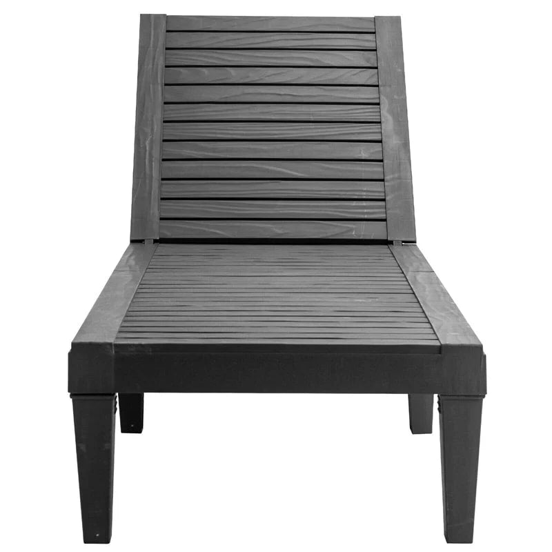 Outdoor Patio Chaise Lounge Chair Recliner - Adjustable 5 Positions, Wood Texture Design