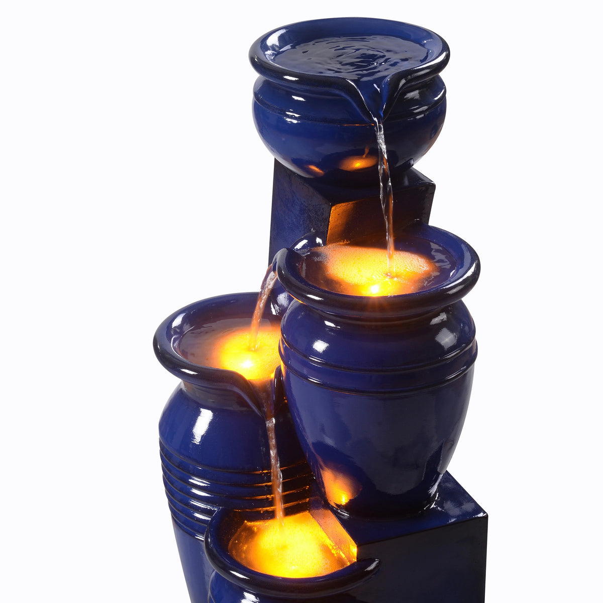 Teamson Home 28.74 in Solar 4-Tier Cascading Bowl Water Fountain With LED Lights - Navy