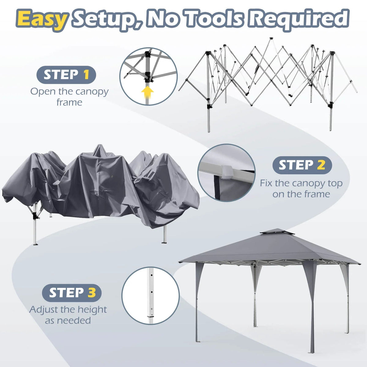 Costway Pop-Up Gazebo Outdoor Canopy Tent, 13 x 13 ft, Gray