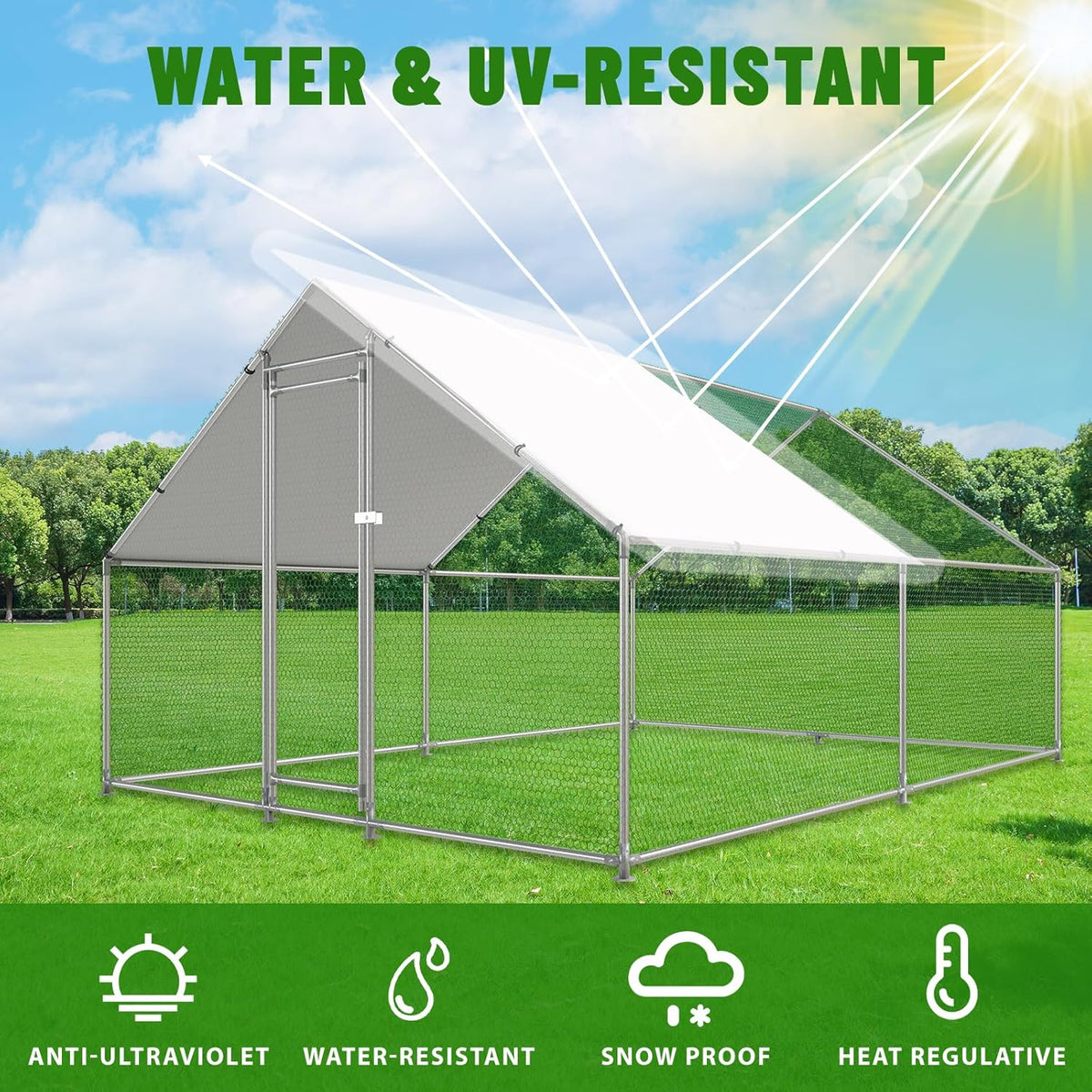Metal Walk-In Chicken Coop Poultry Cage With Anti-UV Cover - Multiple Sizes