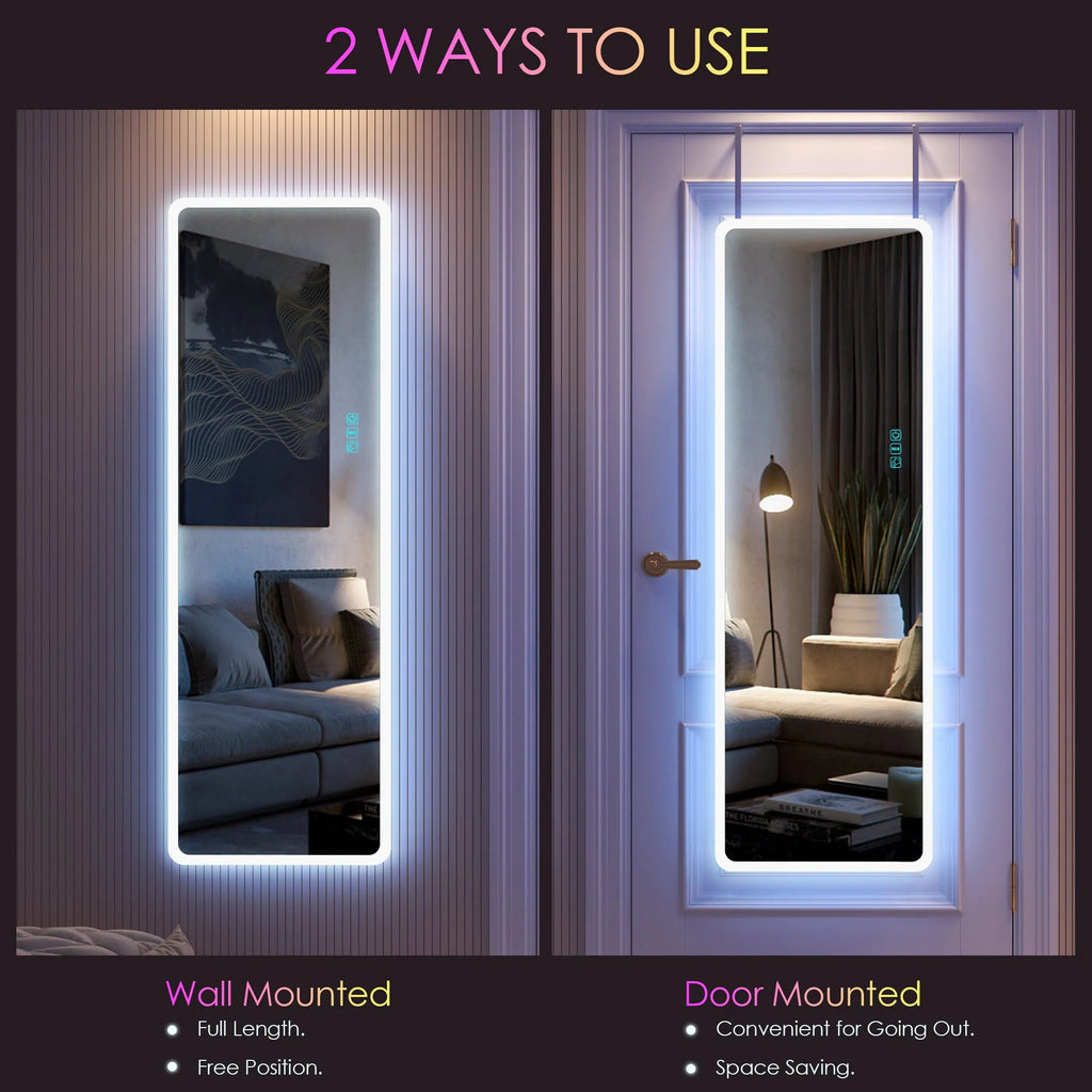 LVSOMT Full Length Mirror With Lights, 47 x 16 in, RGB Color Changing, 14 LED