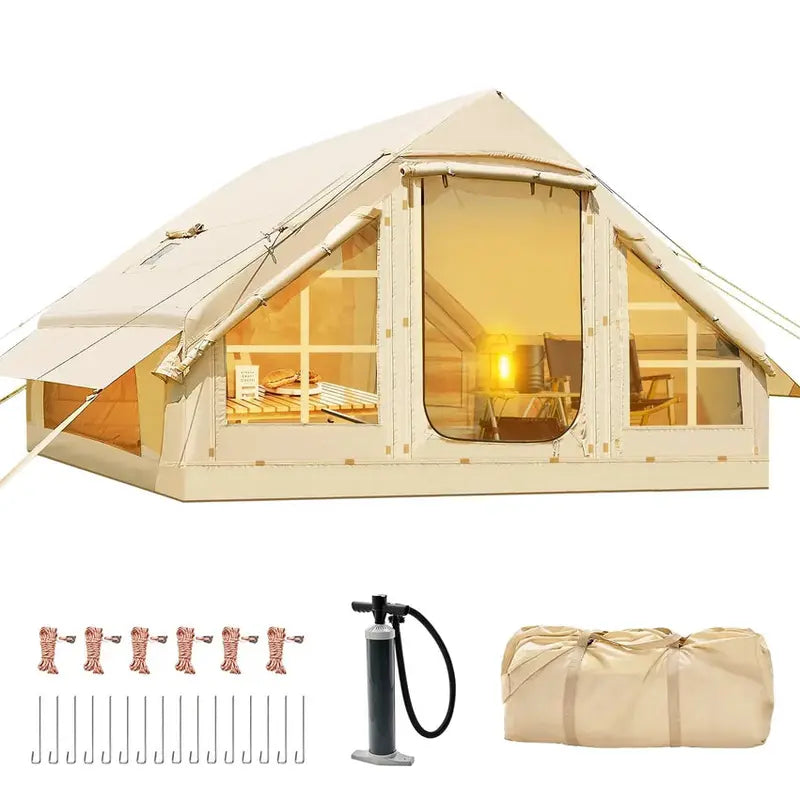 ABORON 6-Person Inflatable Camping Tent, 10 ft x 7 ft, Waterproof Windproof Oxford Fabric - Integrated Pump