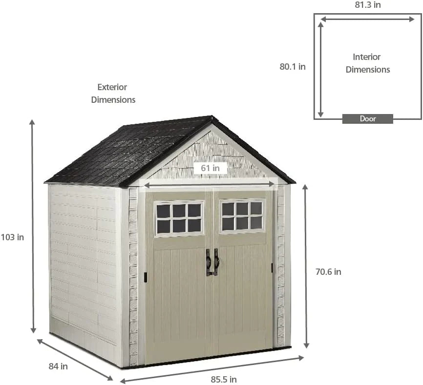 Rubbermaid Resin Outdoor Storage Shed With Floor, 7 x 7 Ft, Gray
