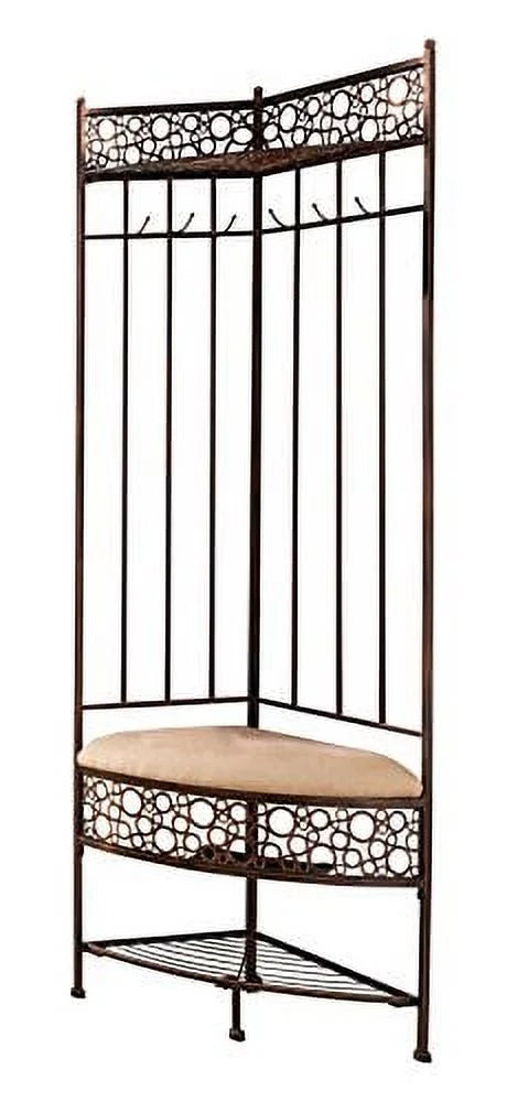 Kings Brand Furniture Metal Corner Entryway Storage Bench With Coat Rack - Brushed Copper