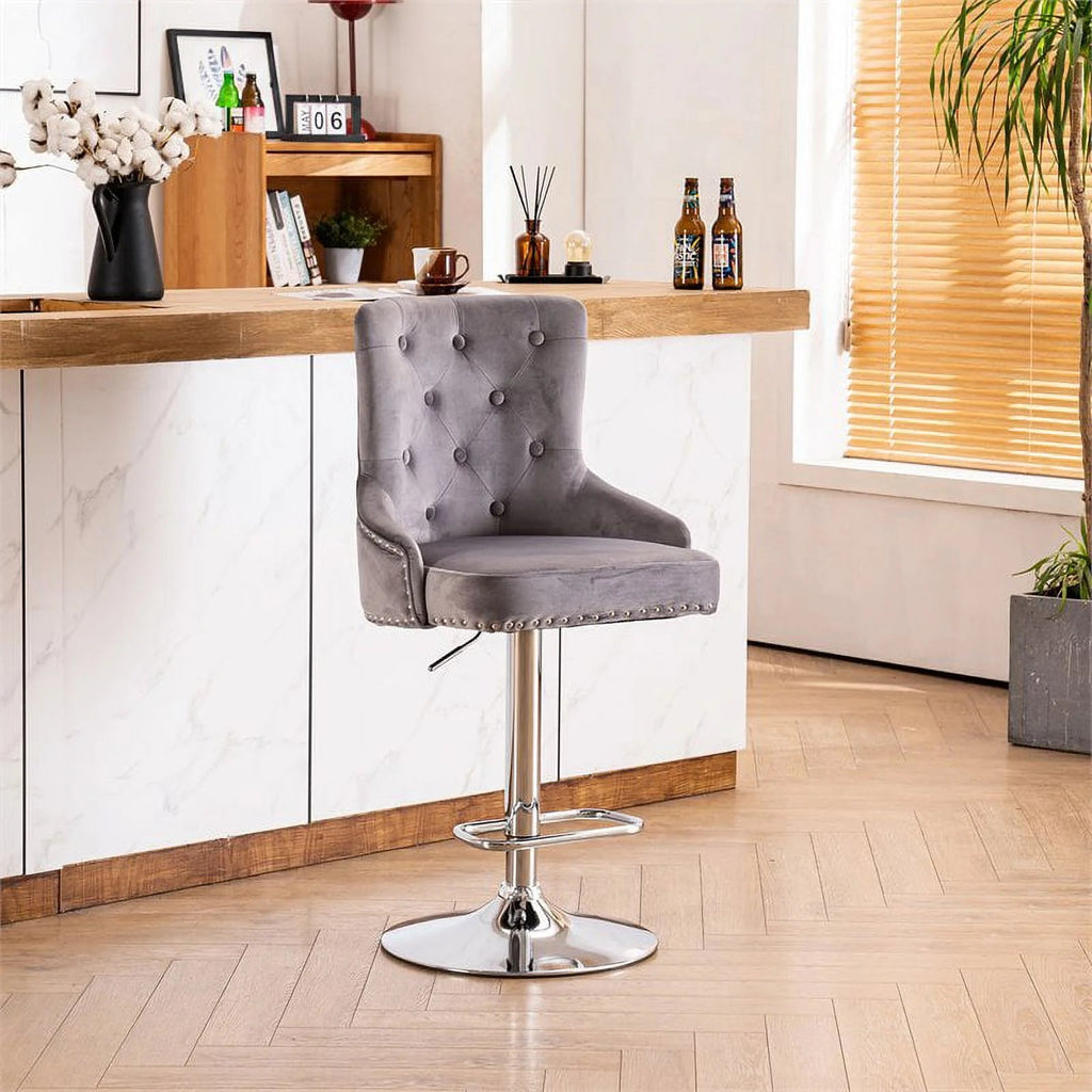 Alexent 2-Piece Swivel Bar Stools, Dark Blue, 43.7-51.6 H, 19.3 W x 18.1 D - Silver Footrest