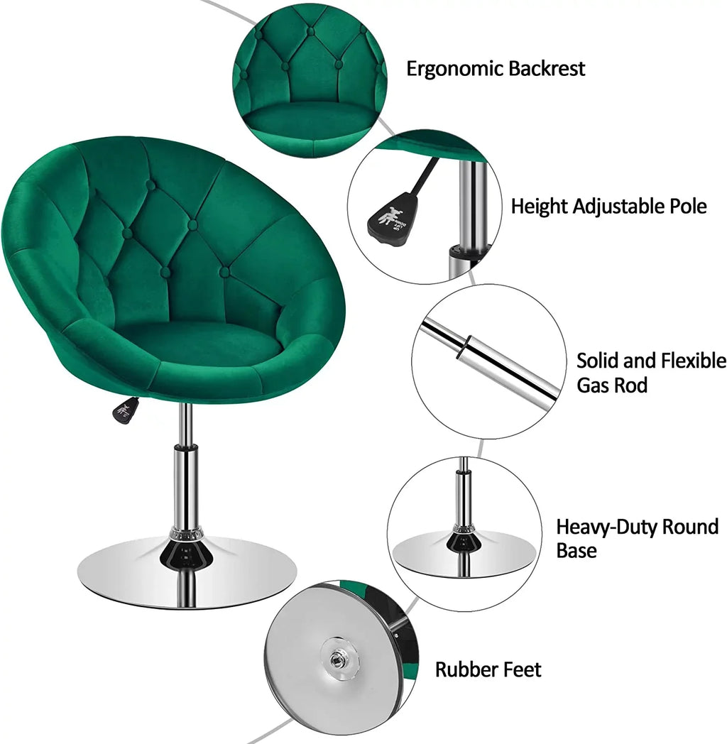 HOMEZY Tufted Swivel Vanity Chair, Black - Height Adjustable, 360-Degree