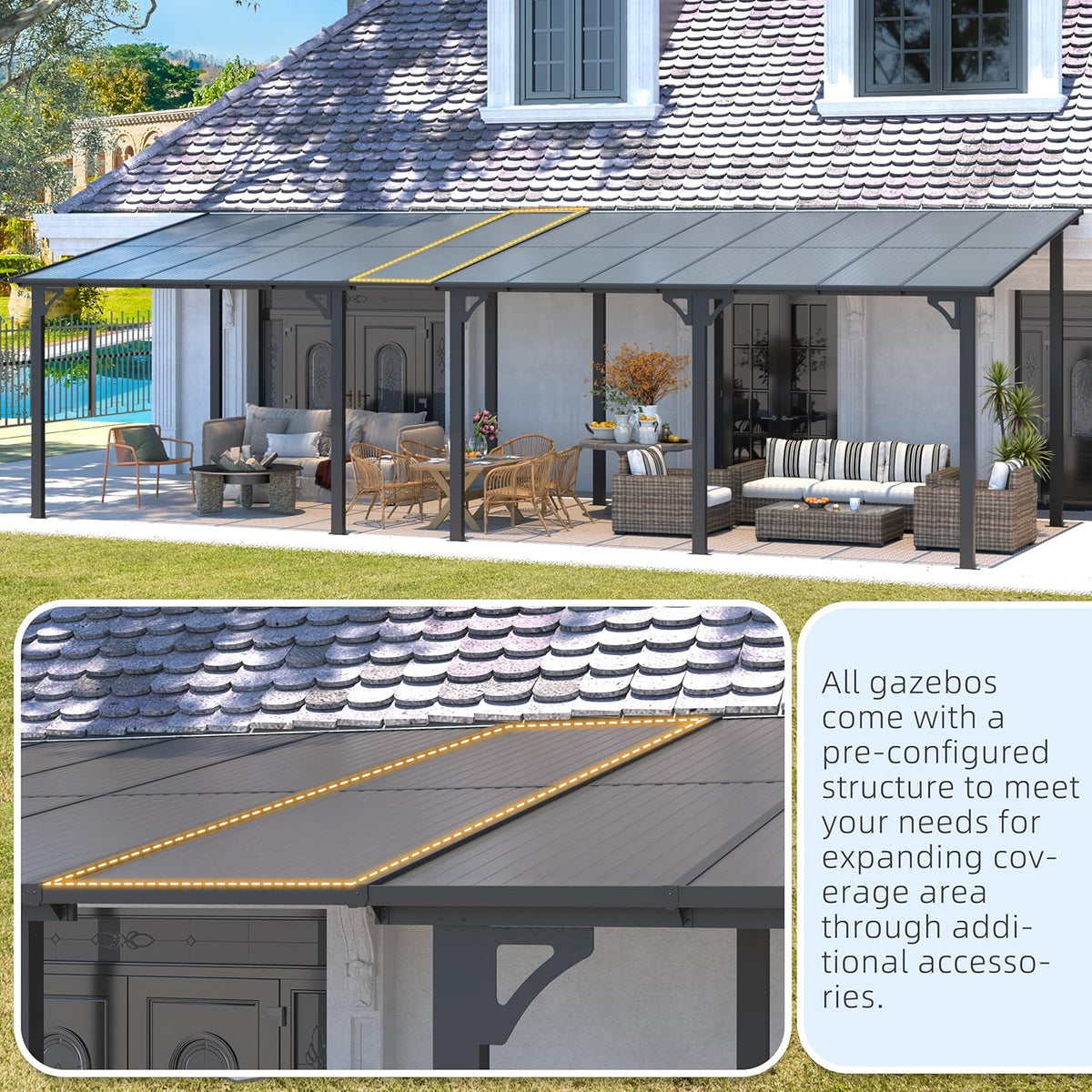 AECOJOY 16 ft x 12 ft Wall-Mounted Hard Top Pergola