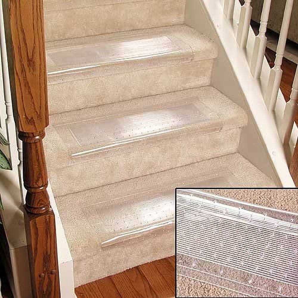 Clear Vinyl Stair Tread Carpet Protectors, 24 Inch Wide x 8 Inch Deep, Set of 2