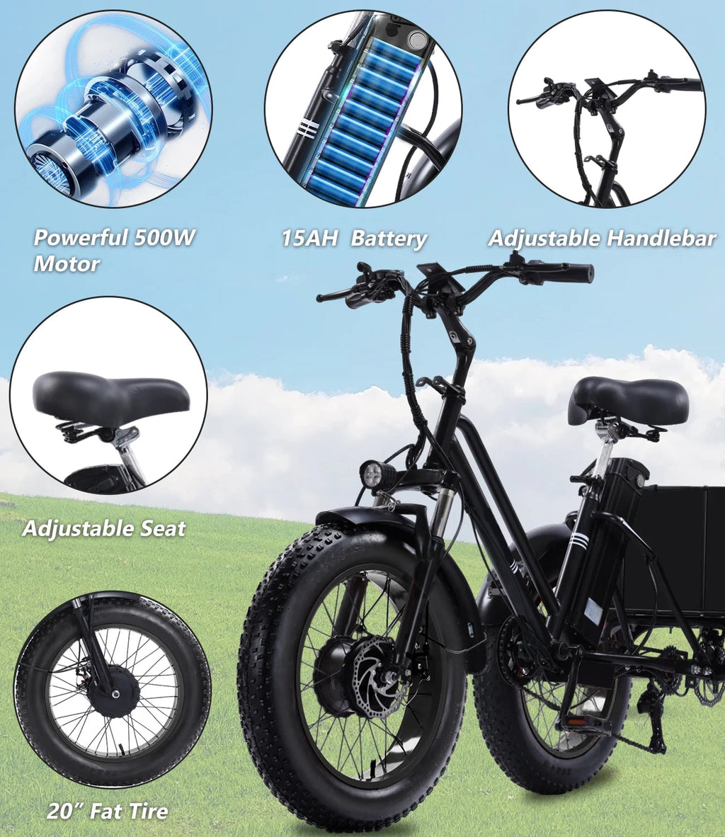 YEBEI Folding Electric Tricycle for Adults, 500W Motor, 48V15AH Lithium Battery, 20 x 4.0 in Fat Tires