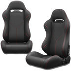 2PC Universal Reclinable Bucket Racing Seats With Adjustor Slider - Red PVC Leather