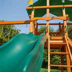 DIY Wooden Outdoor Playset With Tarp Roof, Rock Wall, Wave Slide, 3 Swings - Outing III