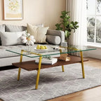 MQLIFEBOOM 2 Tier Rectangle Coffee Table With Tempered Glass Top And Wood Center Table
