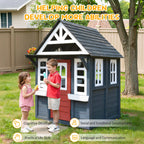 COCLUB Wooden Outdoor Playhouse With Doorbell, Phone And Kitchen Toys, 45in L x 43in W x 65in H