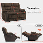 MCombo Power Reclining Loveseat With Heat, Vibration, Cupholders And USB Charge Ports - RS6314