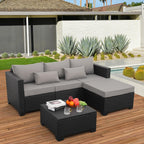 Rattaner 3-Piece Patio Furniture Set With Ottoman And Outdoor Storage Table - Black Wicker, Grey Cushions