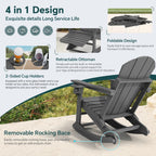 KINGYES Folding Adirondack Rocker Chair Set Of 2 With Footrest And Dual Cup Holders - Black