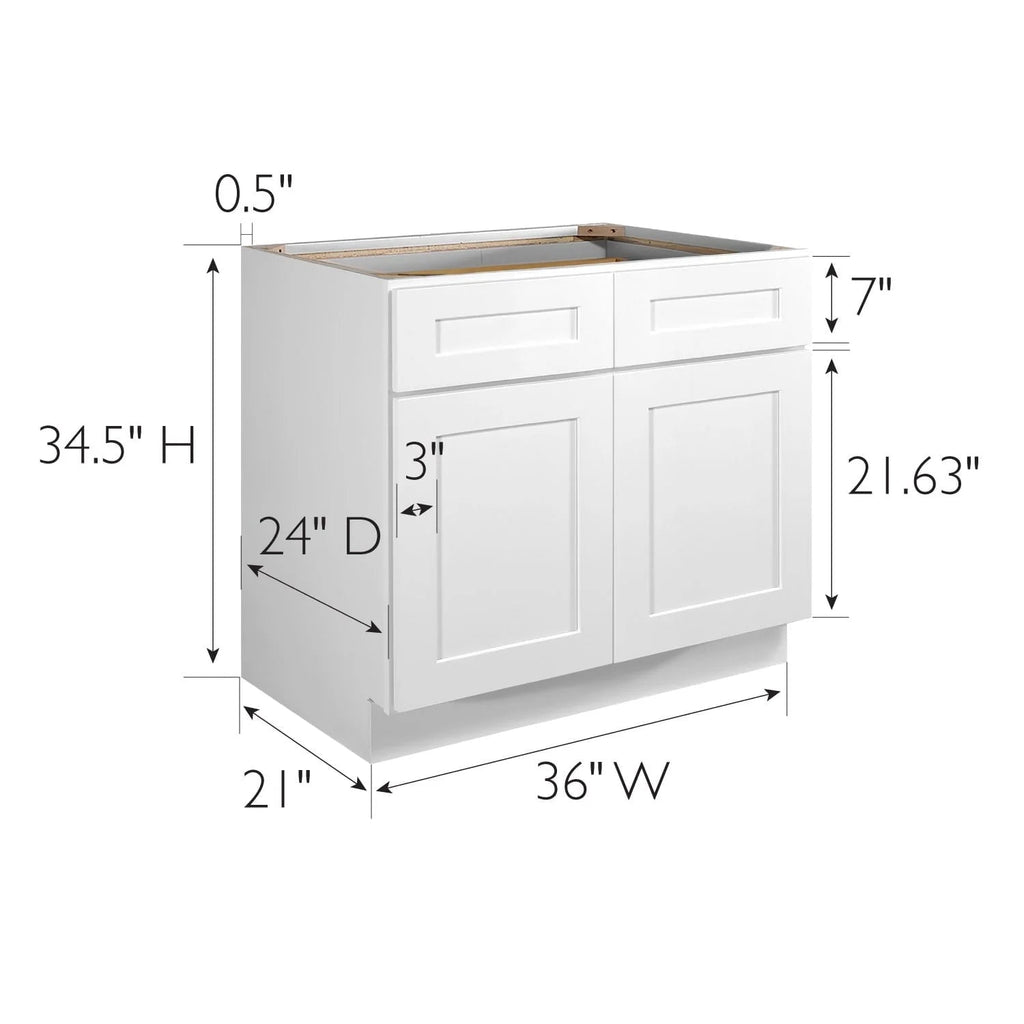 Design House Brookings Unassembled Shaker Base Kitchen Cabinet 36x34.5x24, White - 561407