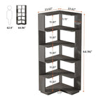 6-Tier Corner Bookshelf, 64.9 Inch Tall, Freestanding Wood Industrial Bookcase
