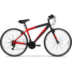 Hyper Bicycle 700C Men's Spin Fit Hybrid Bike, 21-Speed, Black/Red