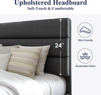 Queen Size Upholstered Platform Bed Frame With Headboard - Dark Gray Fabric