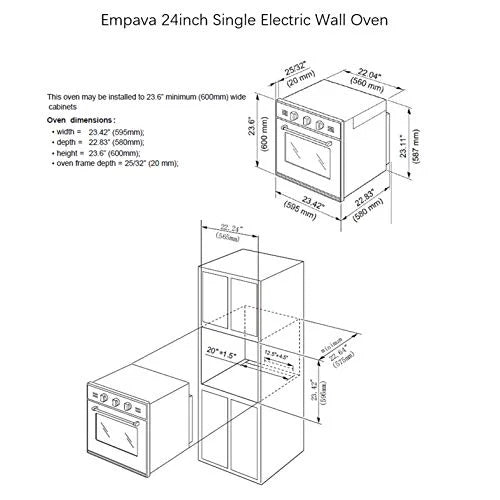 Empava 24 Inch Electric Single Wall Oven, 10 Cooking Functions, Stainless Steel