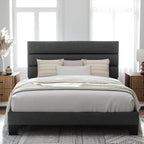 Queen Size Upholstered Platform Bed Frame With Headboard - Dark Gray Fabric
