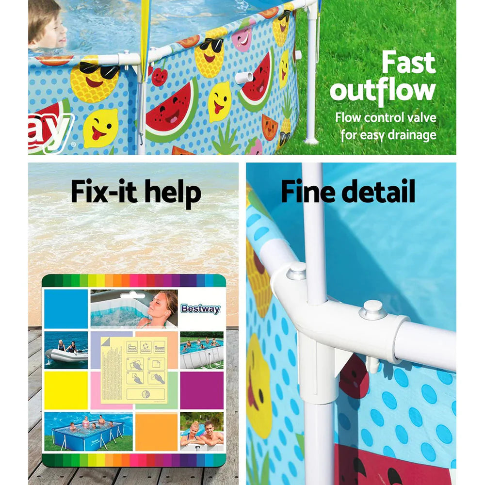 Bestway Kids Above Ground Pool With UPF 40+ Canopy, 244x51cm Steel Frame