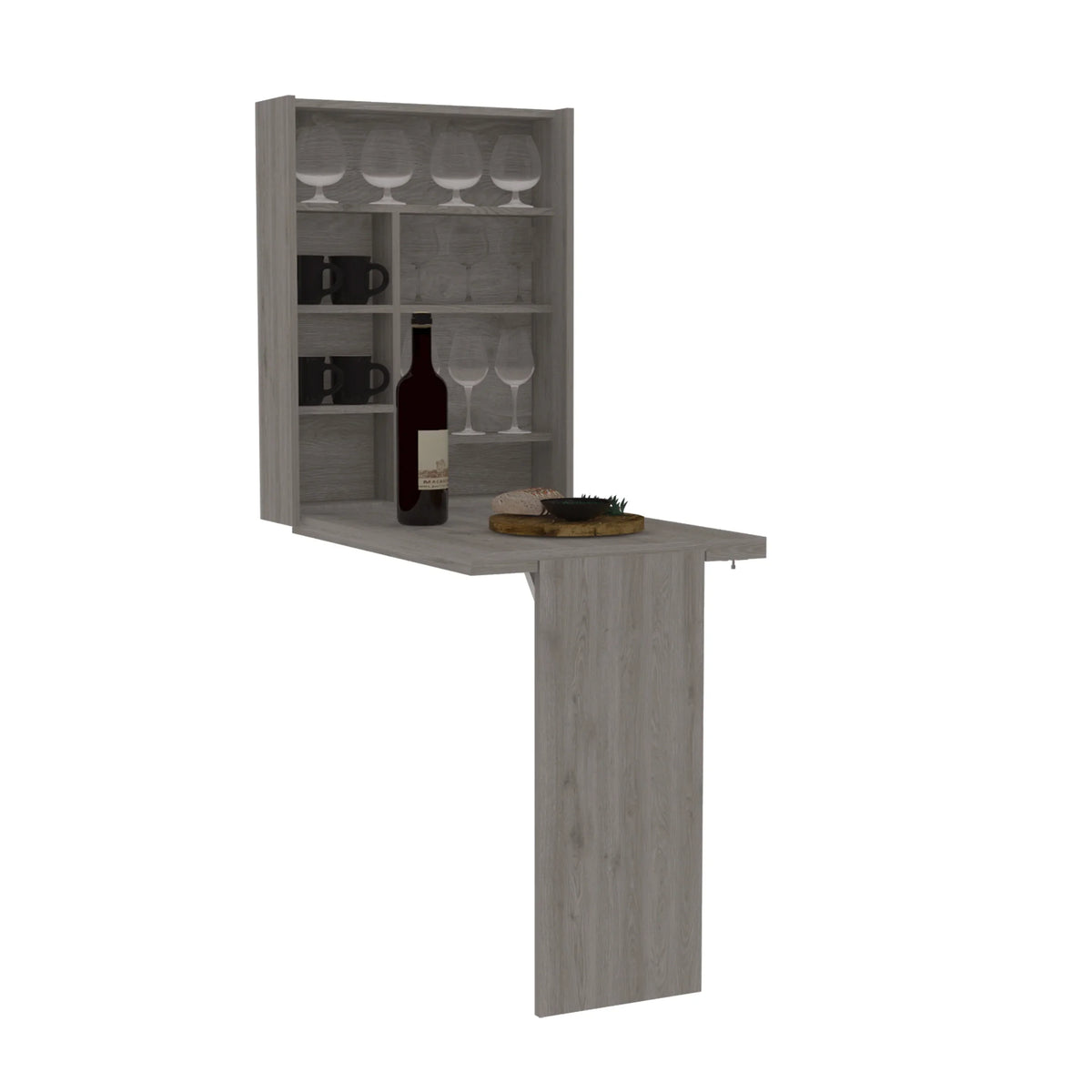 Homiyad Foldable Wall-Mounted Table With 7 Interior Shelves, Light Gray - Tacoma