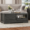 AYFDEGT Farmhouse Coffee Table 48 x 22 inch With Sliding Barn Door And Open Shelves