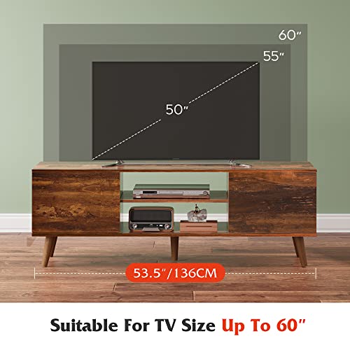 WLIVE Mid-Century TV Stand For 50/55/60inch TVs, 53.6in W x 15.7in D x 18.9in H