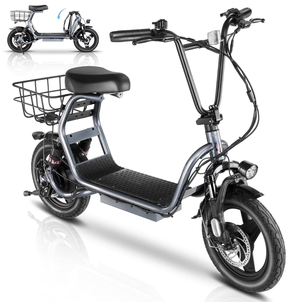SANOPY Electric Scooter With Seat for Adults, 350W, 15 Miles, 20 Mph, 36V 5.2Ah, 14 inch Tire - Black